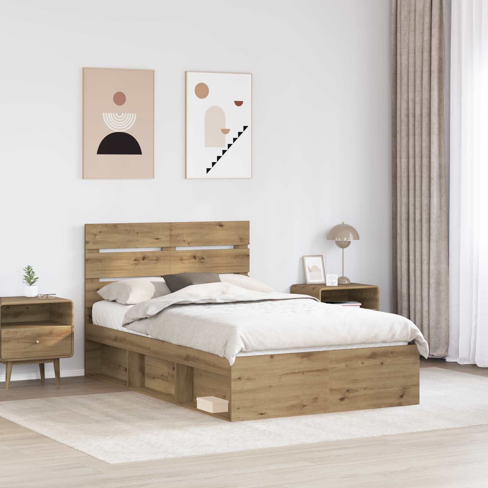 vidaXL Ramka łóżka Dąb rzemieślniczy 135 x 190 cm Lite drewno sosnowe