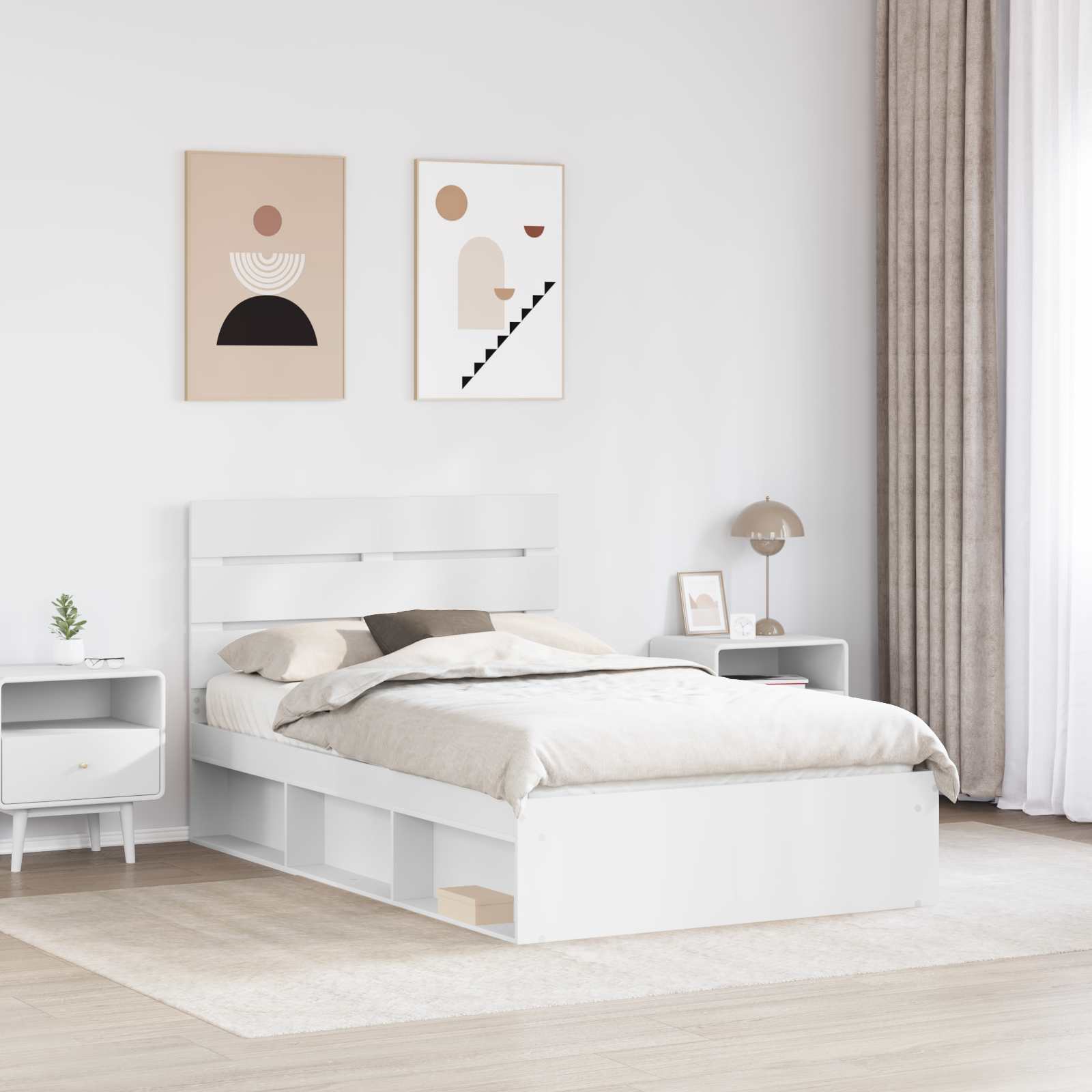 vidaXL Ramka łóżka Z zagłówkiem Biały 120 x 200 cm Lite drewno sosnowe