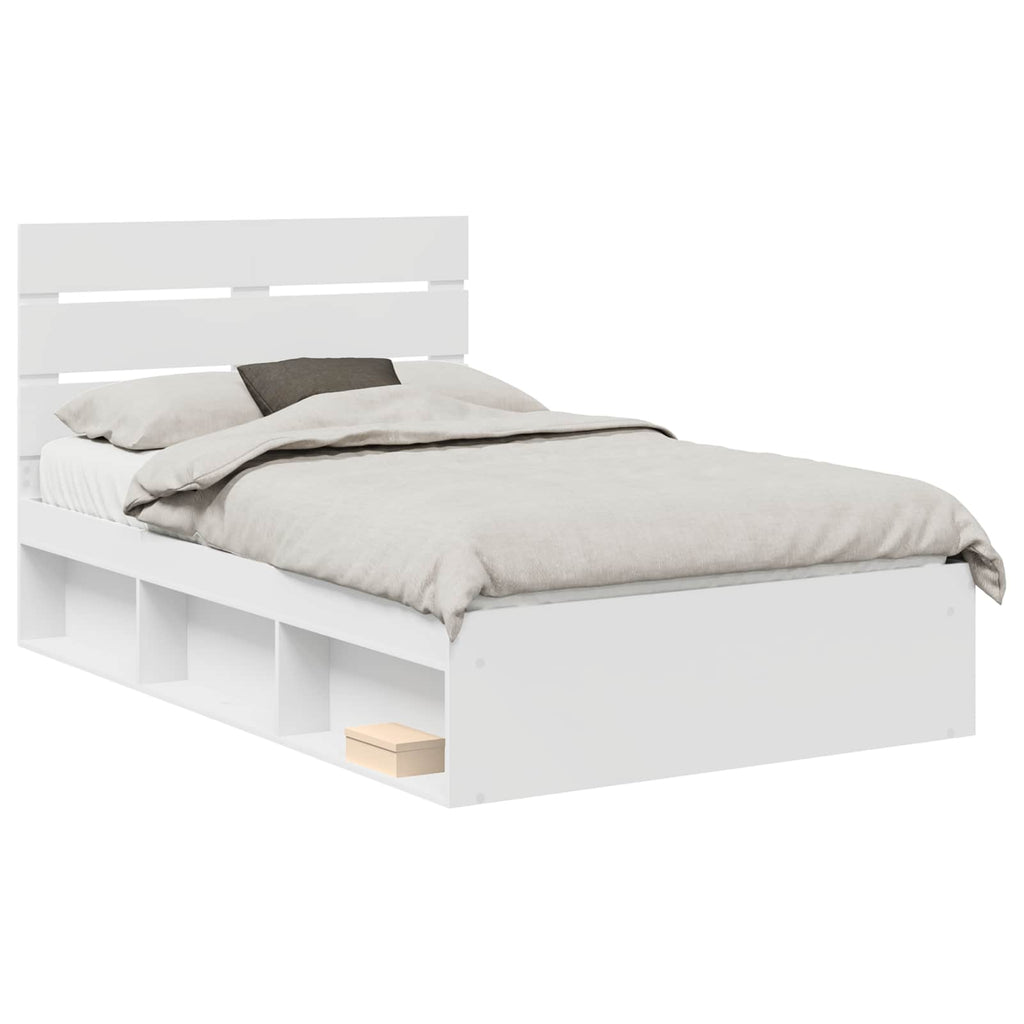 vidaXL Ramka łóżka Z zagłówkiem Biały 120 x 200 cm Lite drewno sosnowe