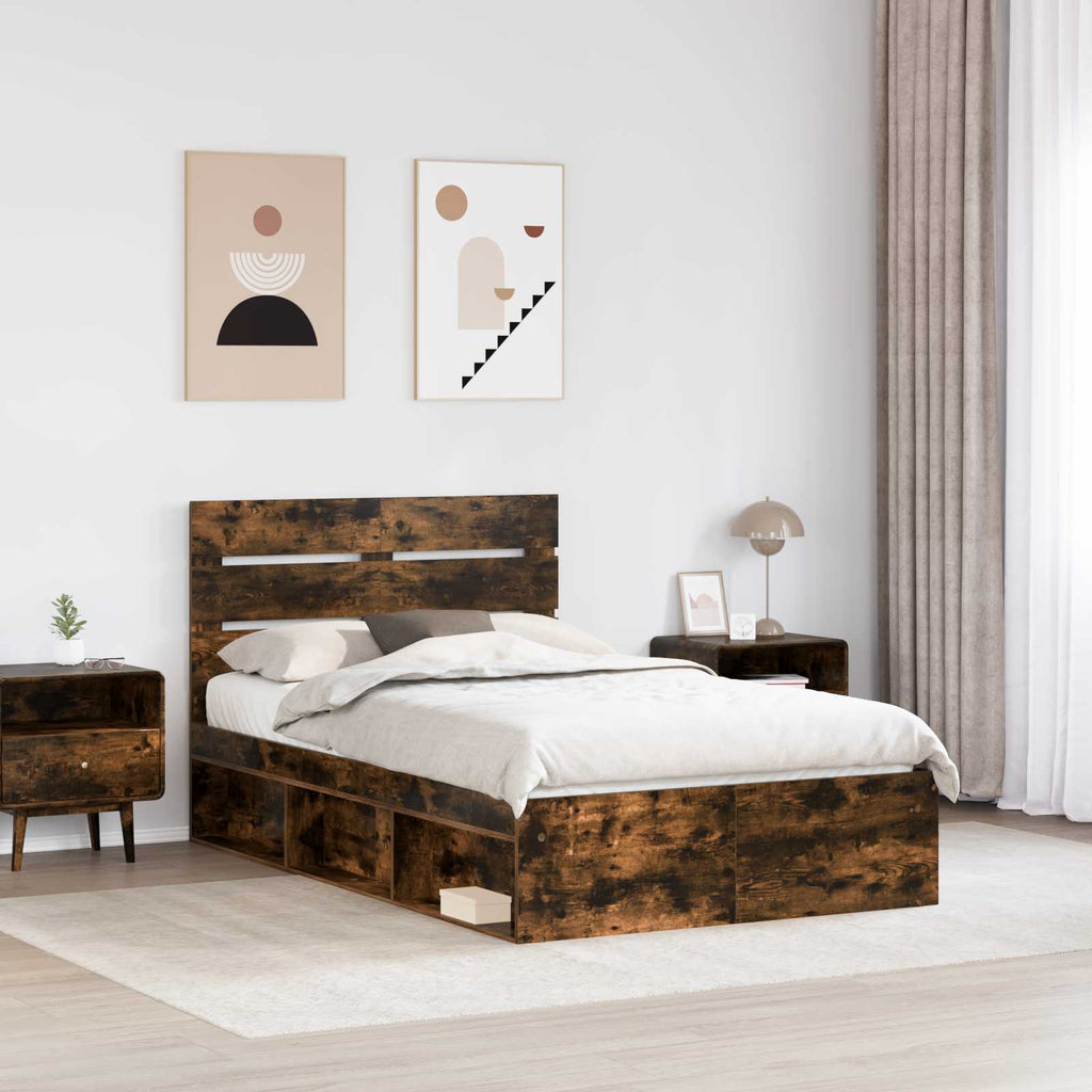 vidaXL Ramka łóżka Dąb wędzony 120 x 190 cm Lite drewno sosnowe