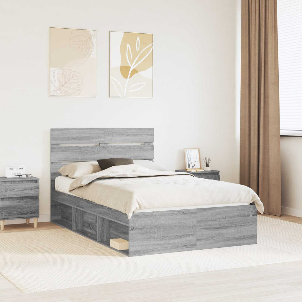 vidaXL Ramka łóżka Szary Sonoma 120 x 190 cm Lite drewno sosnowe