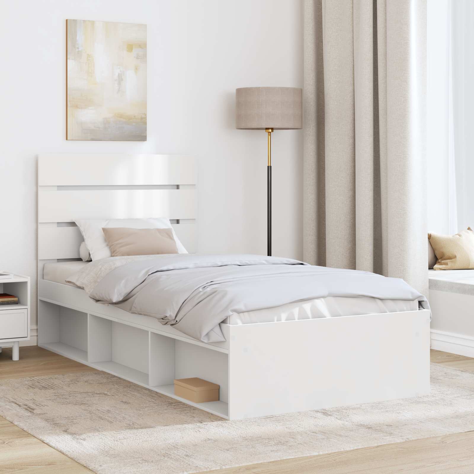 vidaXL Ramka łóżka Z zagłówkiem Biały 100 x 200 cm Lite drewno sosnowe