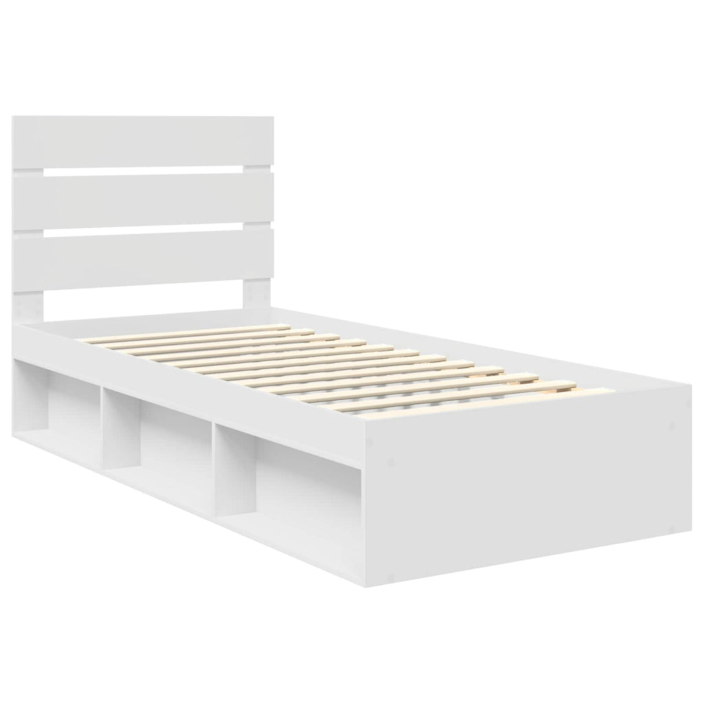 vidaXL Ramka łóżka Z zagłówkiem Biały 100 x 200 cm Lite drewno sosnowe