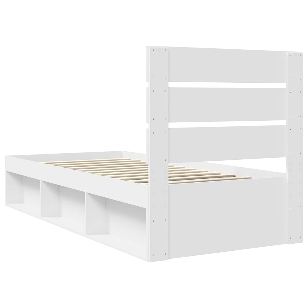 vidaXL Ramka łóżka Z zagłówkiem Biały 100 x 200 cm Lite drewno sosnowe