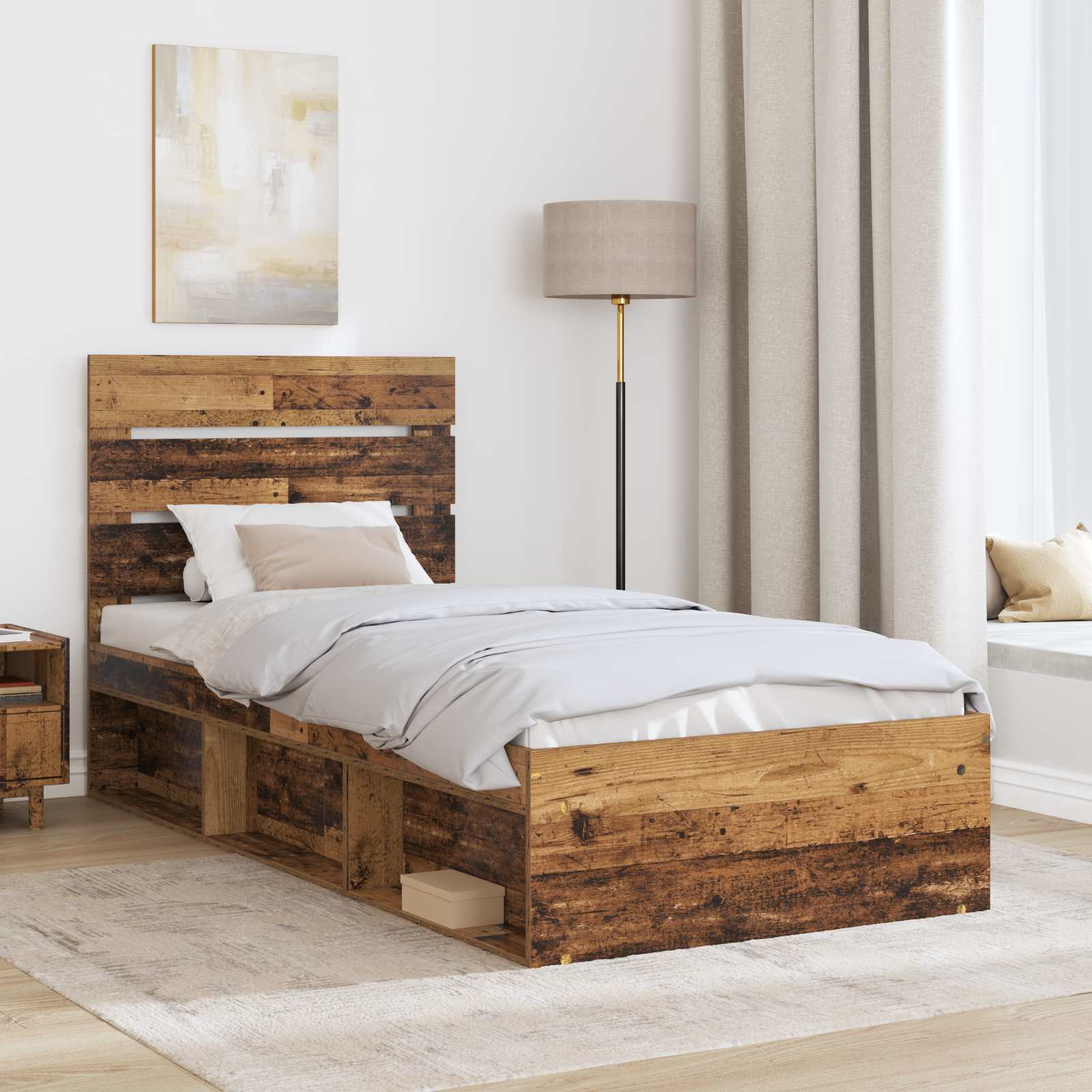 vidaXL Ramka łóżka Stare drewno 100 x 200 cm Lite drewno sosnowe
