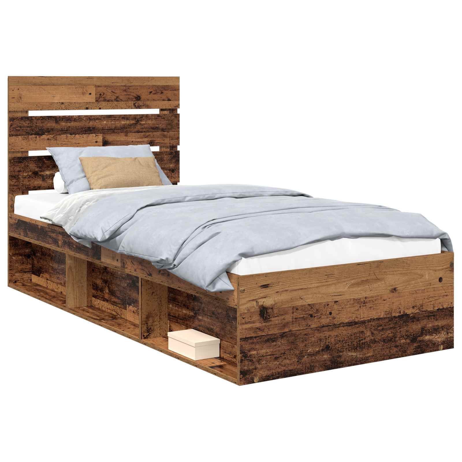 vidaXL Ramka łóżka Stare drewno 100 x 200 cm Lite drewno sosnowe
