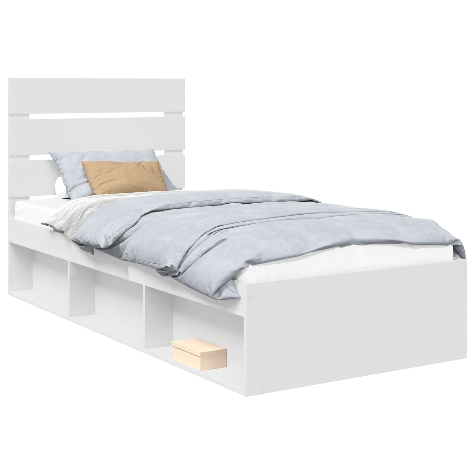 vidaXL Ramka łóżka Z zagłówkiem Biały 90 x 200 cm Lite drewno sosnowe