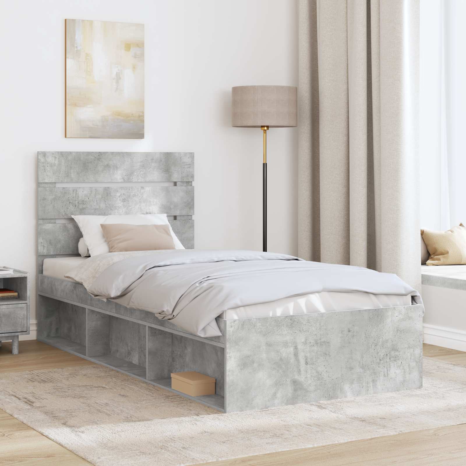 vidaXL Ramka łóżka Betonowy 90 x 200 cm Lite drewno sosnowe
