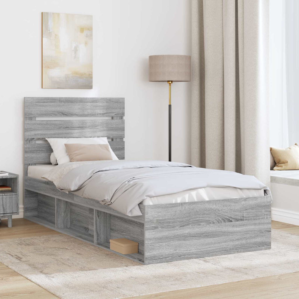 vidaXL Ramka łóżka Szary Sonoma 90 x 200 cm Lite drewno sosnowe
