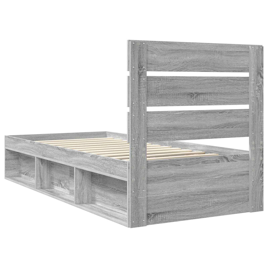 vidaXL Ramka łóżka Szary Sonoma 90 x 200 cm Lite drewno sosnowe