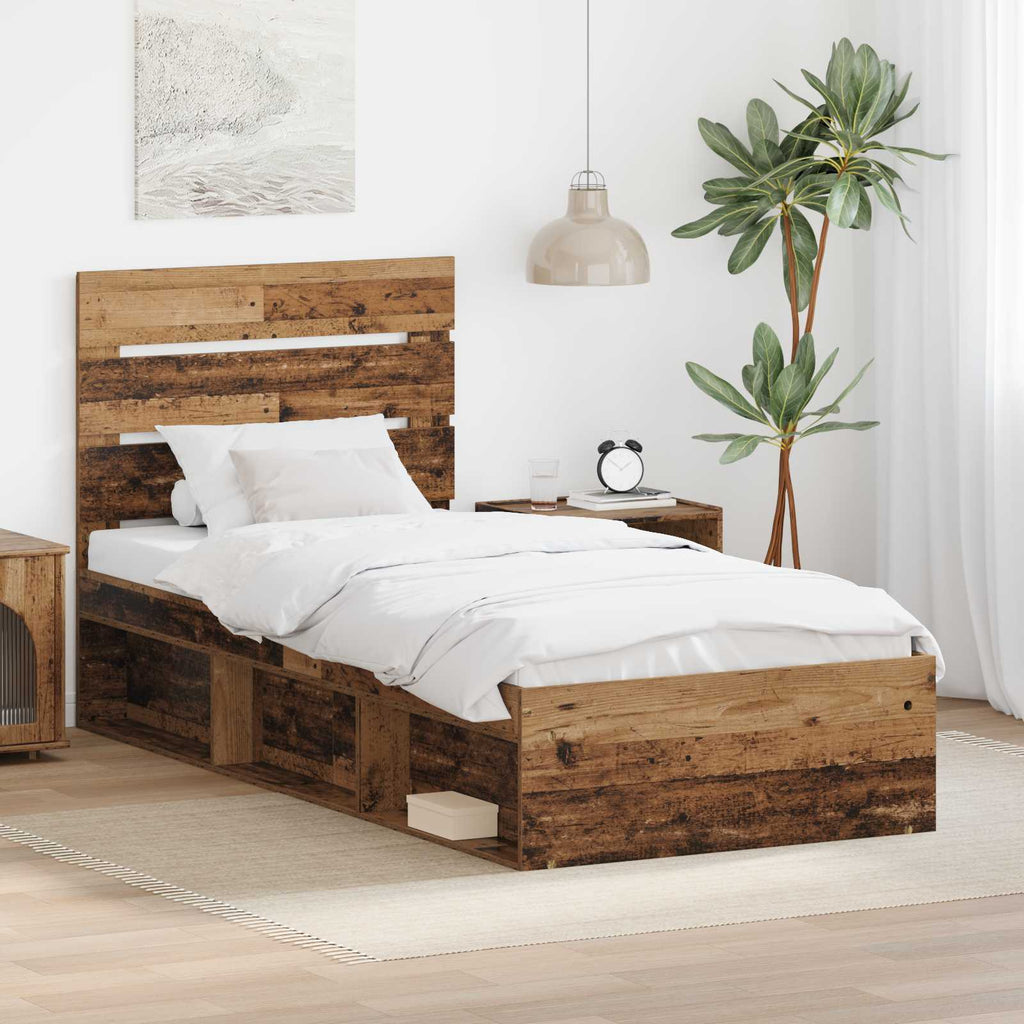 vidaXL Ramka łóżka Stare drewno 90 x 200 cm Lite drewno sosnowe