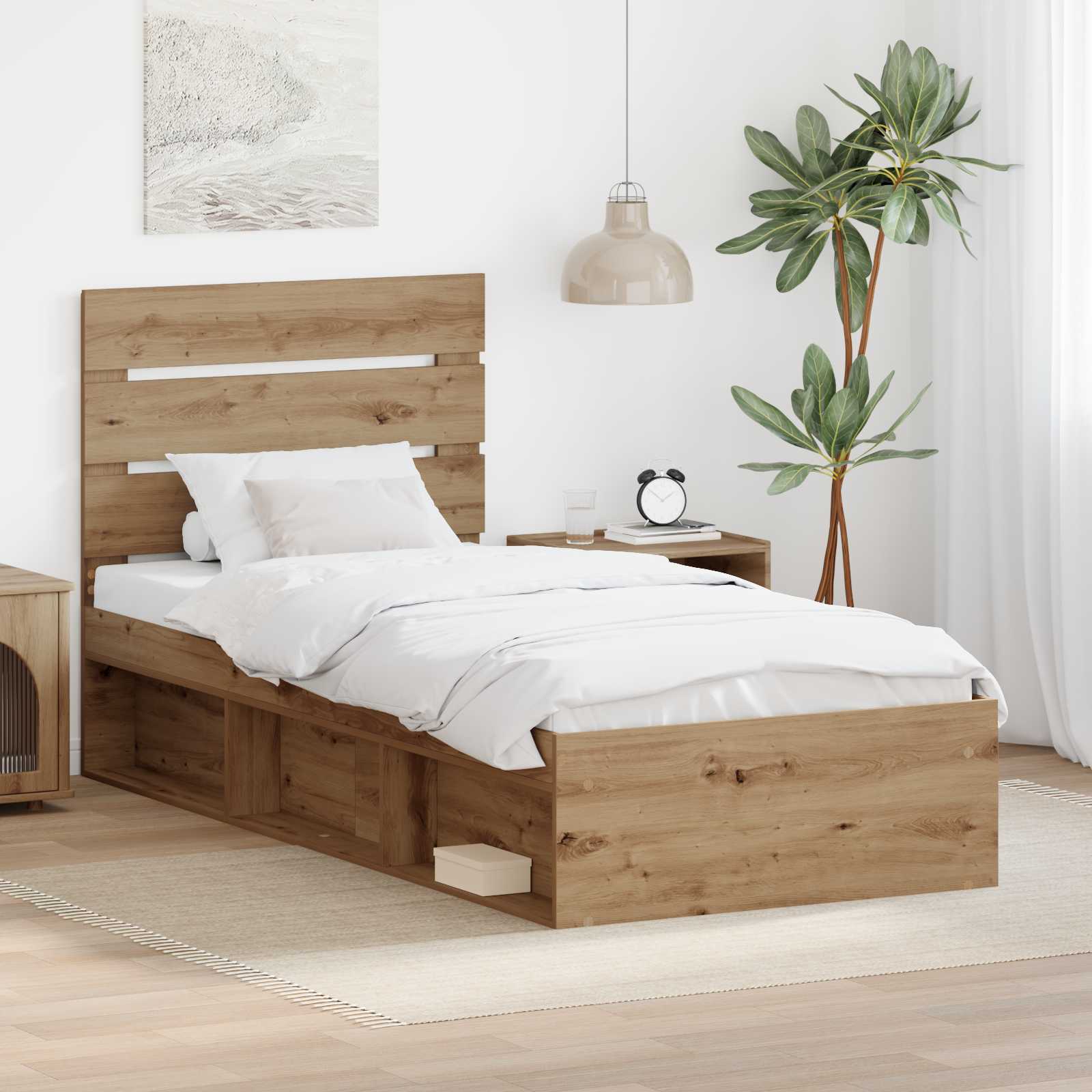 vidaXL Ramka łóżka Dąb rzemieślniczy 90 x 200 cm Lite drewno sosnowe
