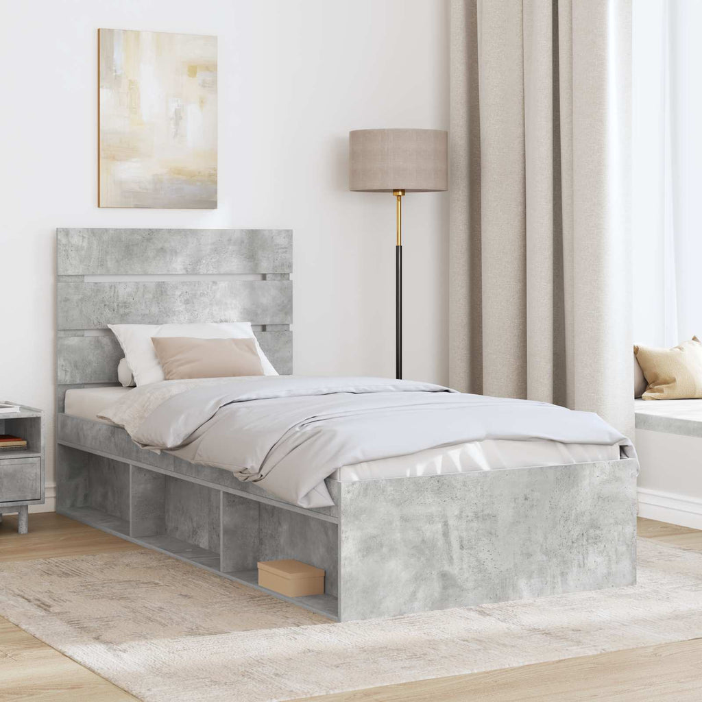 vidaXL Ramka łóżka Szary beton 90 x 190 cm Lite drewno sosnowe