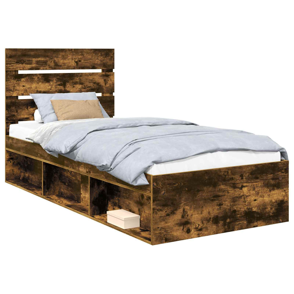 vidaXL Ramka łóżka Dąb wędzony 90 x 190 cm Lite drewno sosnowe