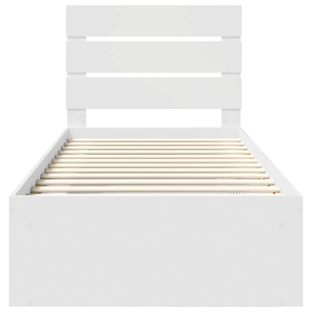vidaXL Ramka łóżka Z zagłówkiem Biały 75 x 190 cm Lite drewno sosnowe