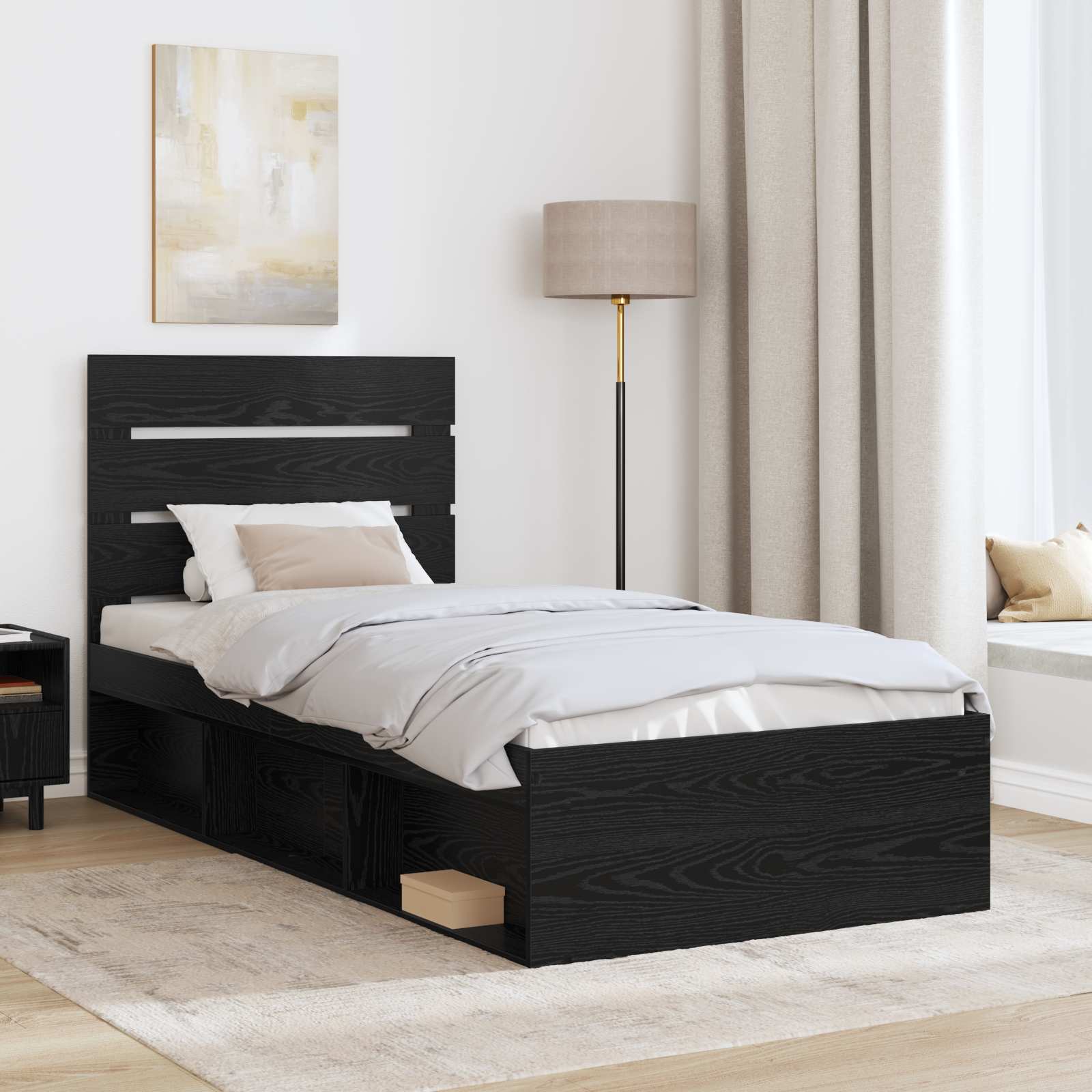 vidaXL Ramka łóżka Z zagłówkiem Czarny 75 x 190 cm Lite drewno sosnowe