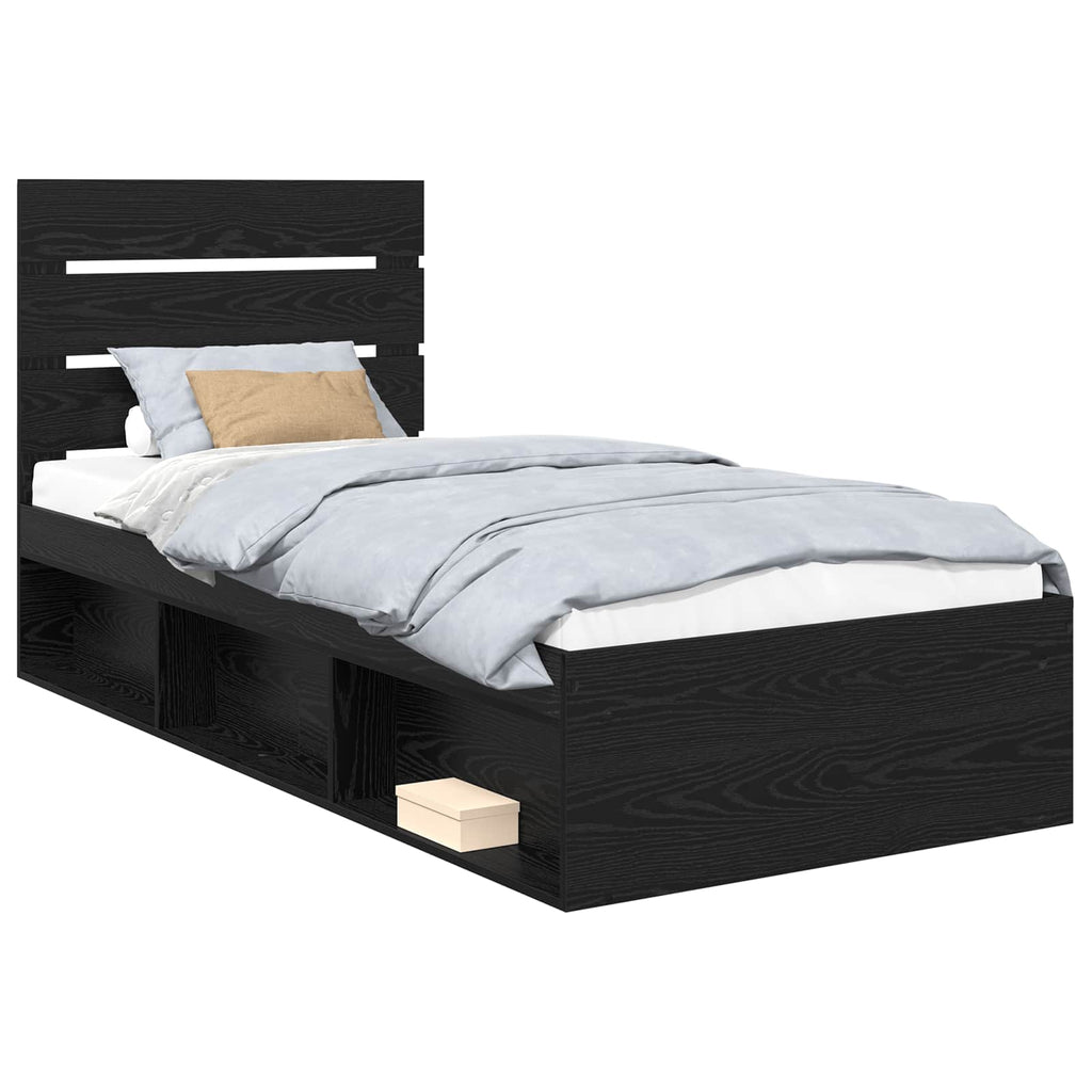 vidaXL Ramka łóżka Z zagłówkiem Czarny 75 x 190 cm Lite drewno sosnowe