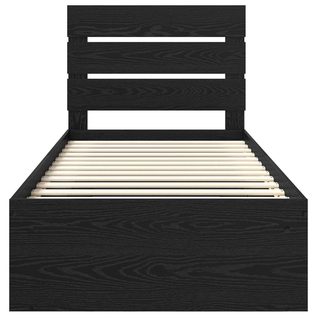 vidaXL Ramka łóżka Z zagłówkiem Czarny 75 x 190 cm Lite drewno sosnowe