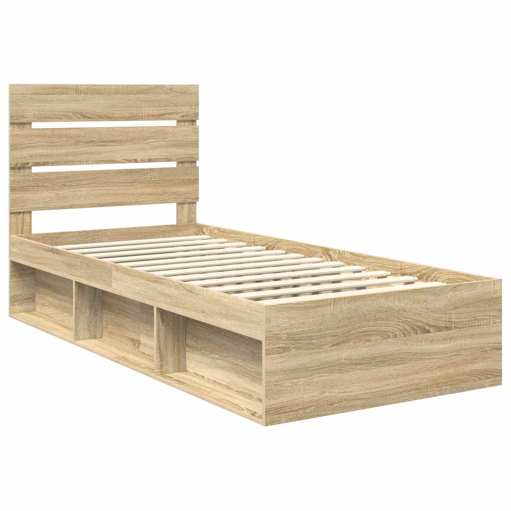 vidaXL Ramka łóżka Dąb Sonoma 75 x 190 cm Lite drewno sosnowe