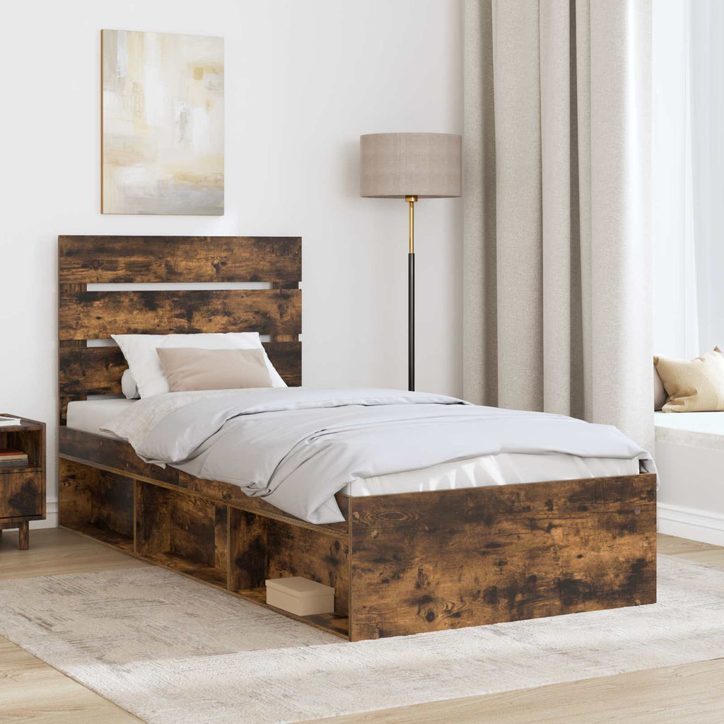 vidaXL Ramka łóżka Dąb wędzony 75 x 190 cm Lite drewno sosnowe