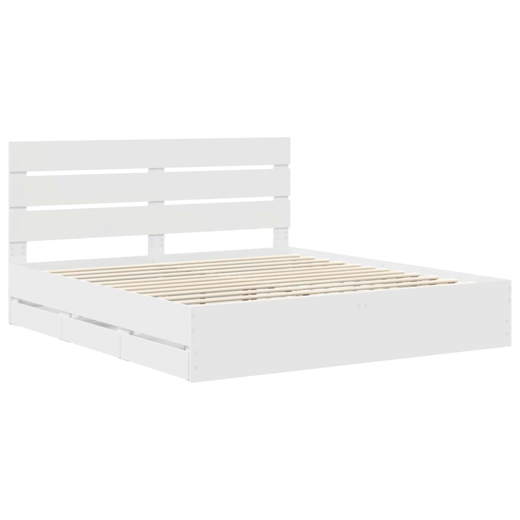 vidaXL Ramka łóżka z szufladą Biały 200 x 200 cm Drewno inżynieryjne