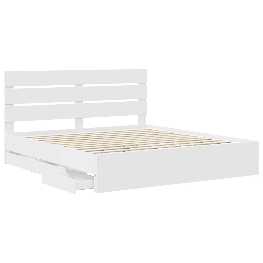 vidaXL Ramka łóżka z szufladą Biały 200 x 200 cm Drewno inżynieryjne