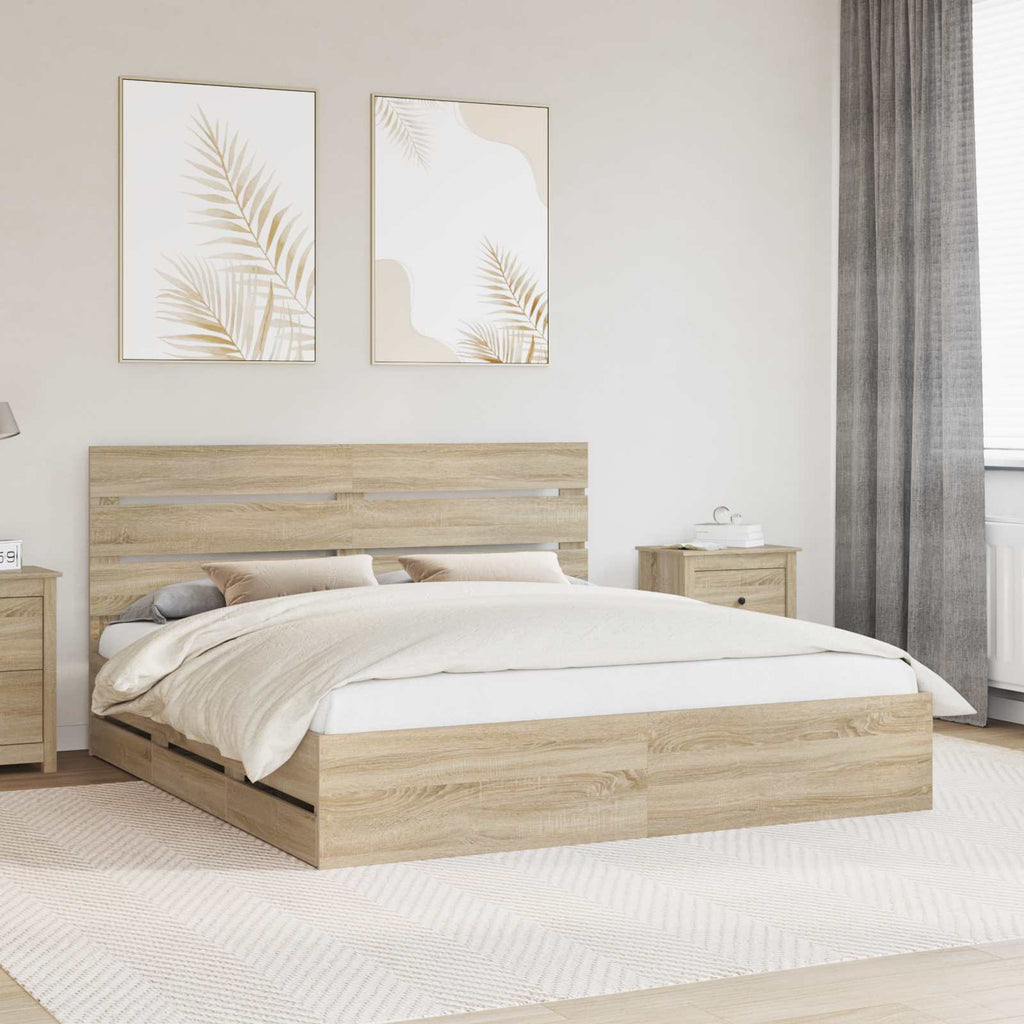 vidaXL Ramka łóżka Dąb Sonoma 200 x 200 cm Drewno inżynieryjne
