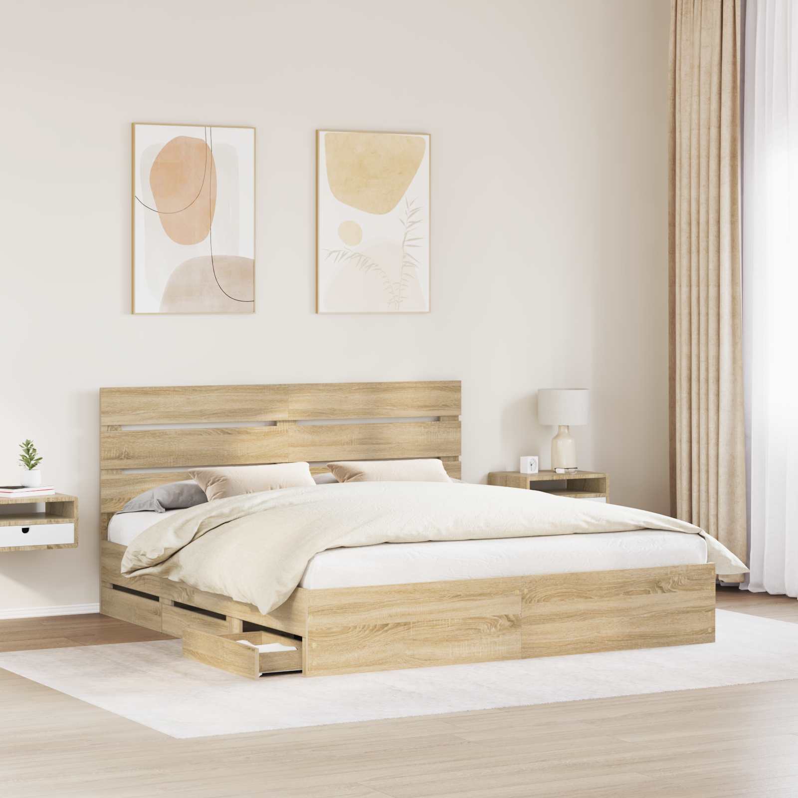 vidaXL Ramka łóżka Dąb Sonoma 200 x 200 cm Drewno inżynieryjne