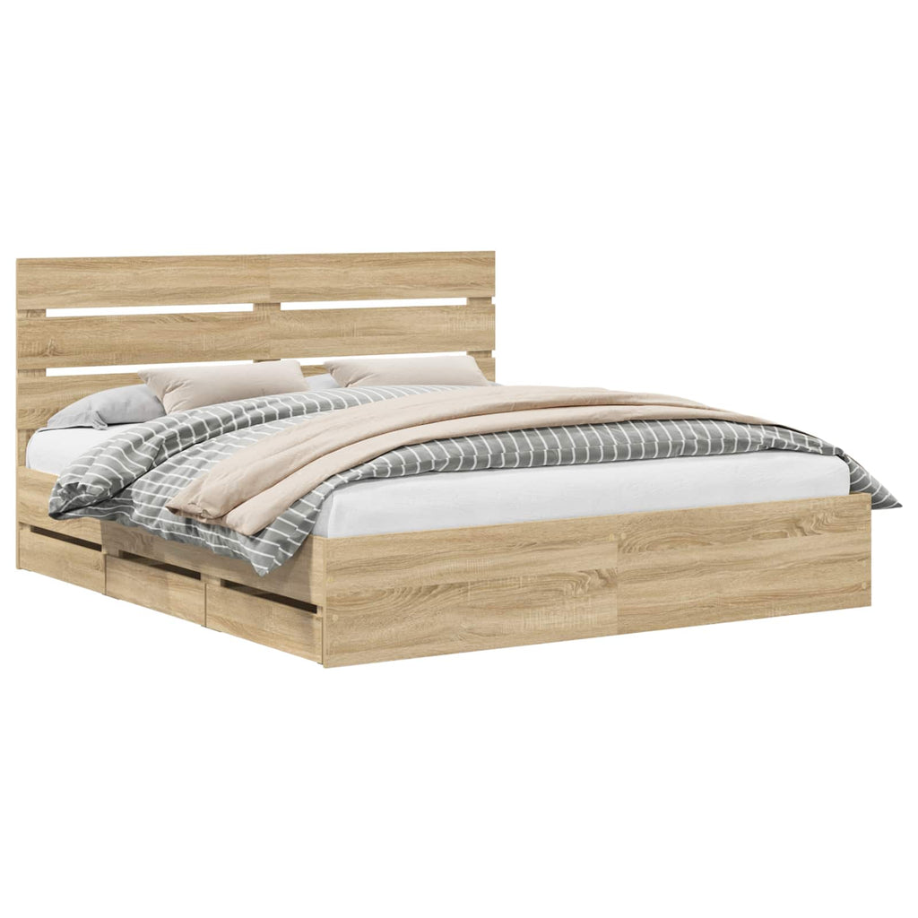 vidaXL Ramka łóżka Dąb Sonoma 200 x 200 cm Drewno inżynieryjne