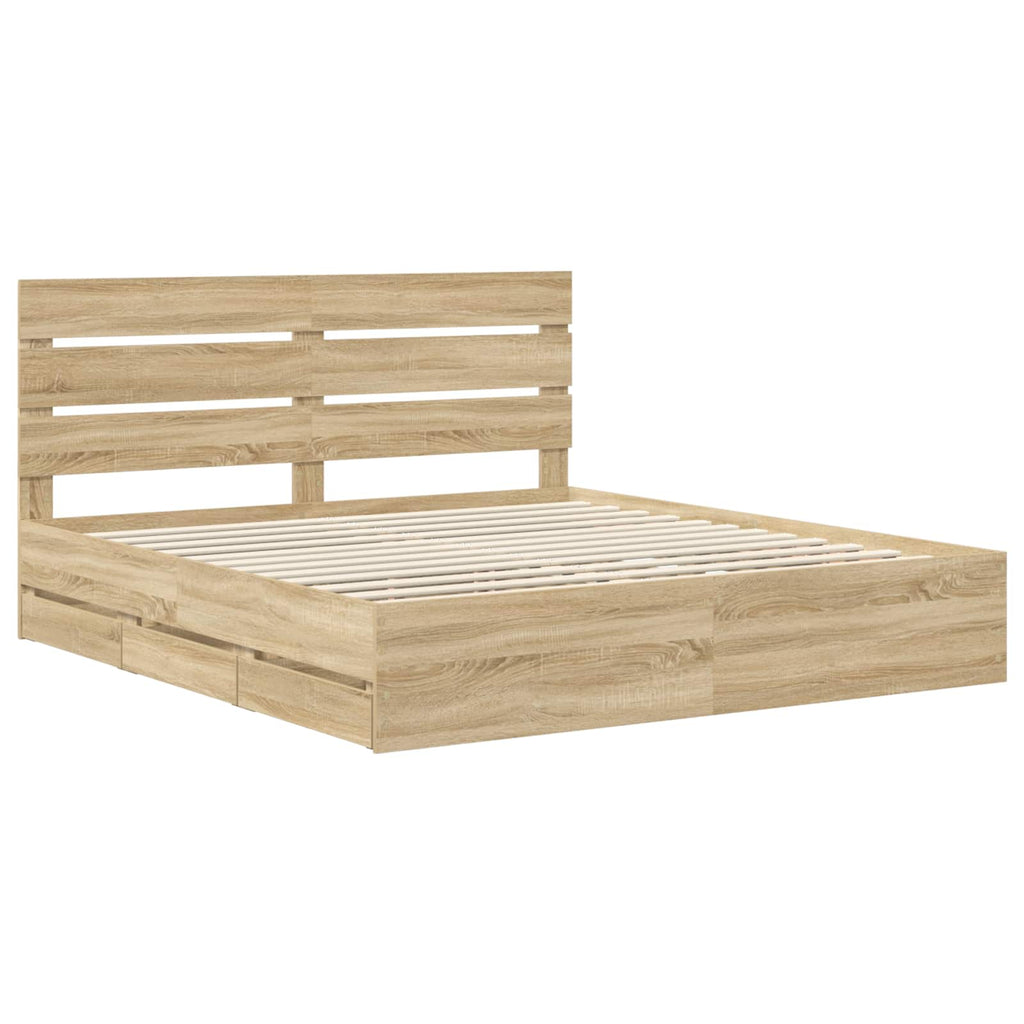 vidaXL Ramka łóżka Dąb Sonoma 200 x 200 cm Drewno inżynieryjne