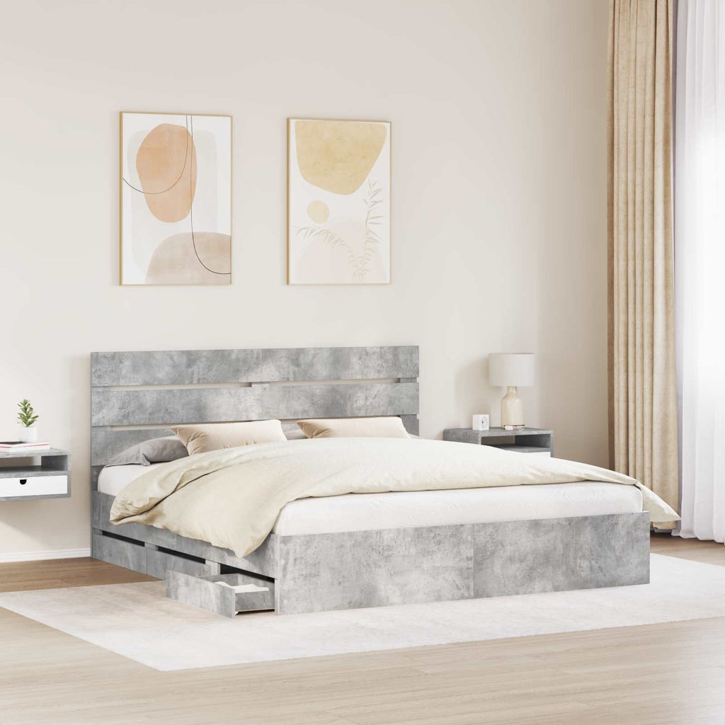 vidaXL Ramka łóżka Betonowy szary 200 x 200 cm Drewno inżynieryjne