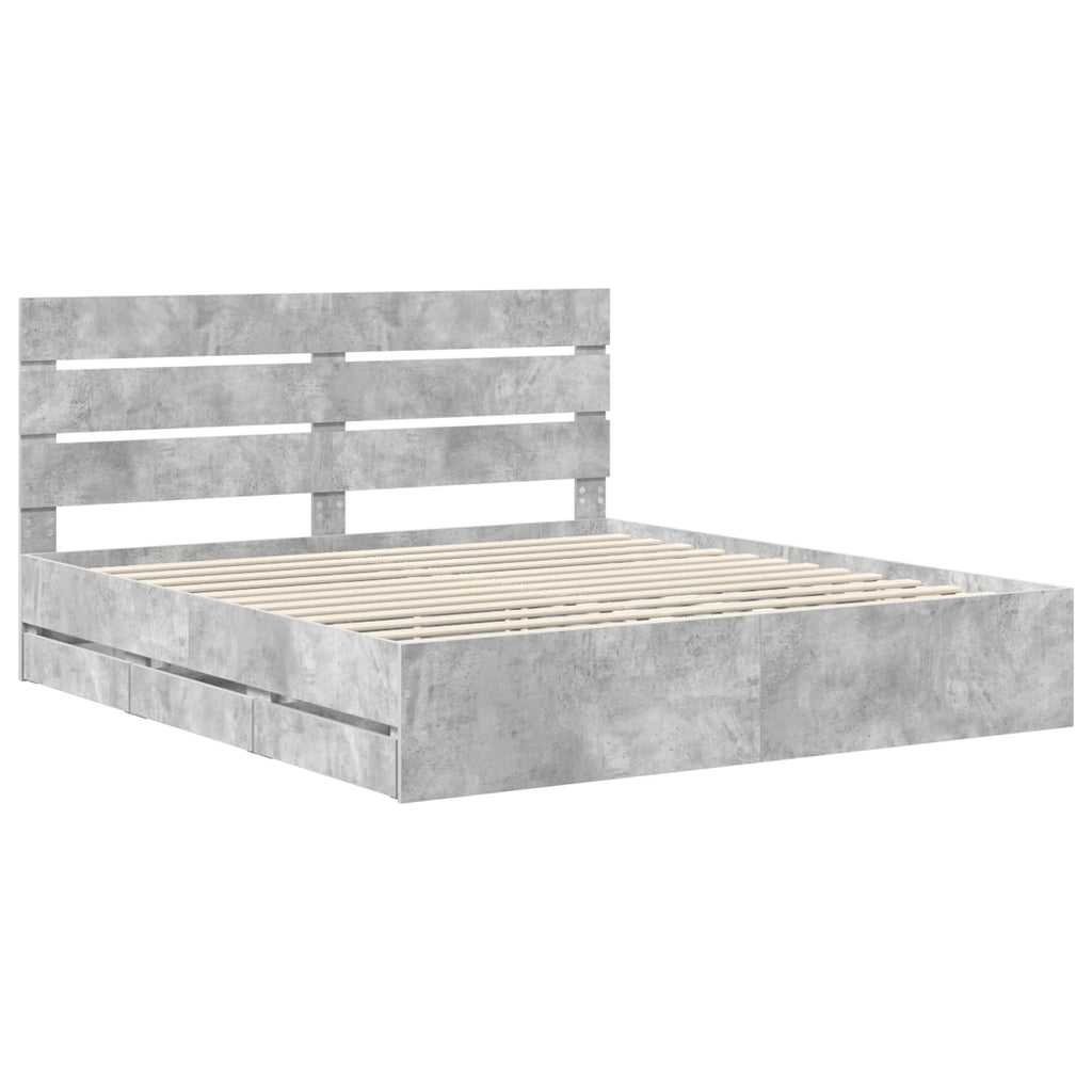 vidaXL Ramka łóżka Betonowy szary 200 x 200 cm Drewno inżynieryjne