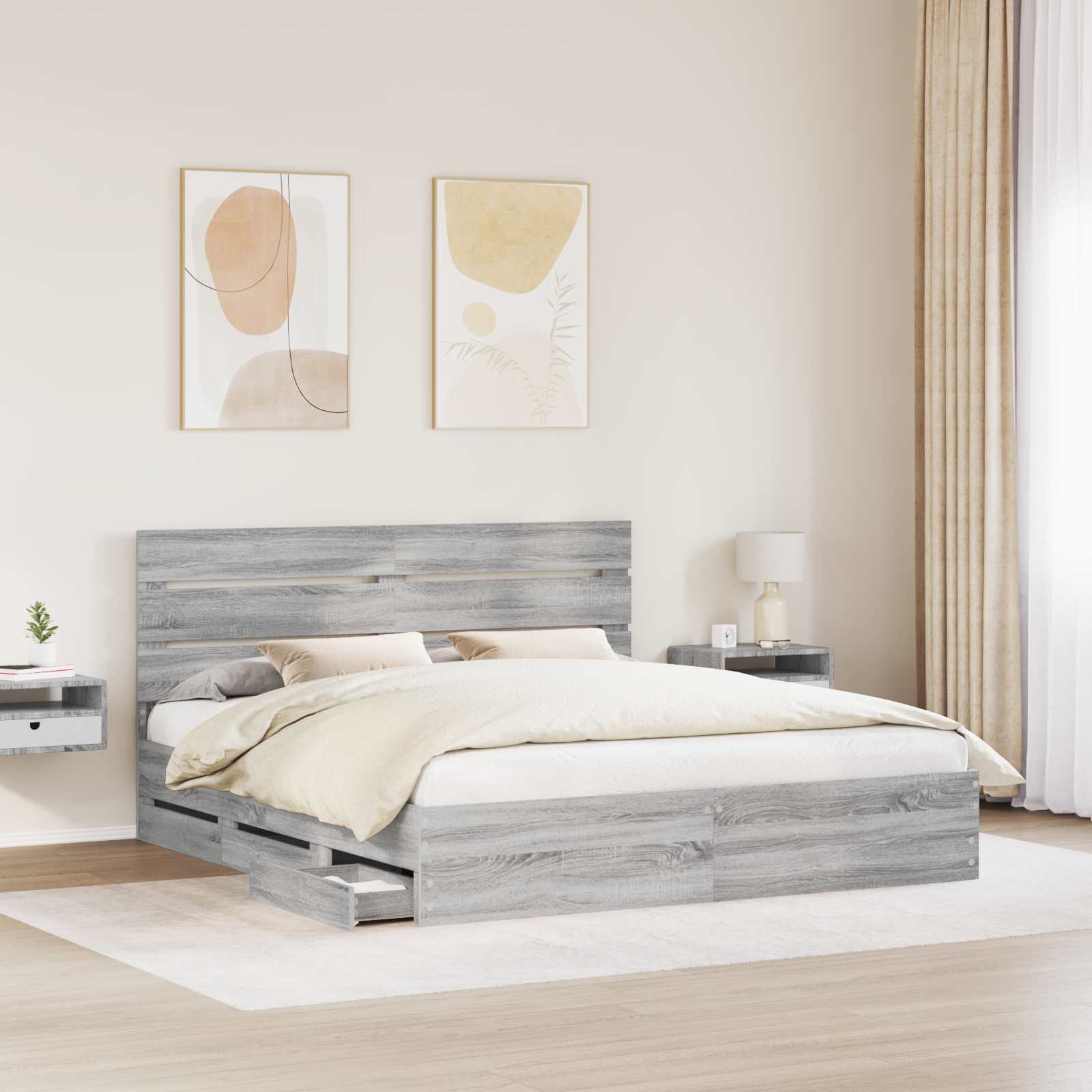 vidaXL Ramka łóżka Szary Sonoma 200 x 200 cm Drewno inżynieryjne