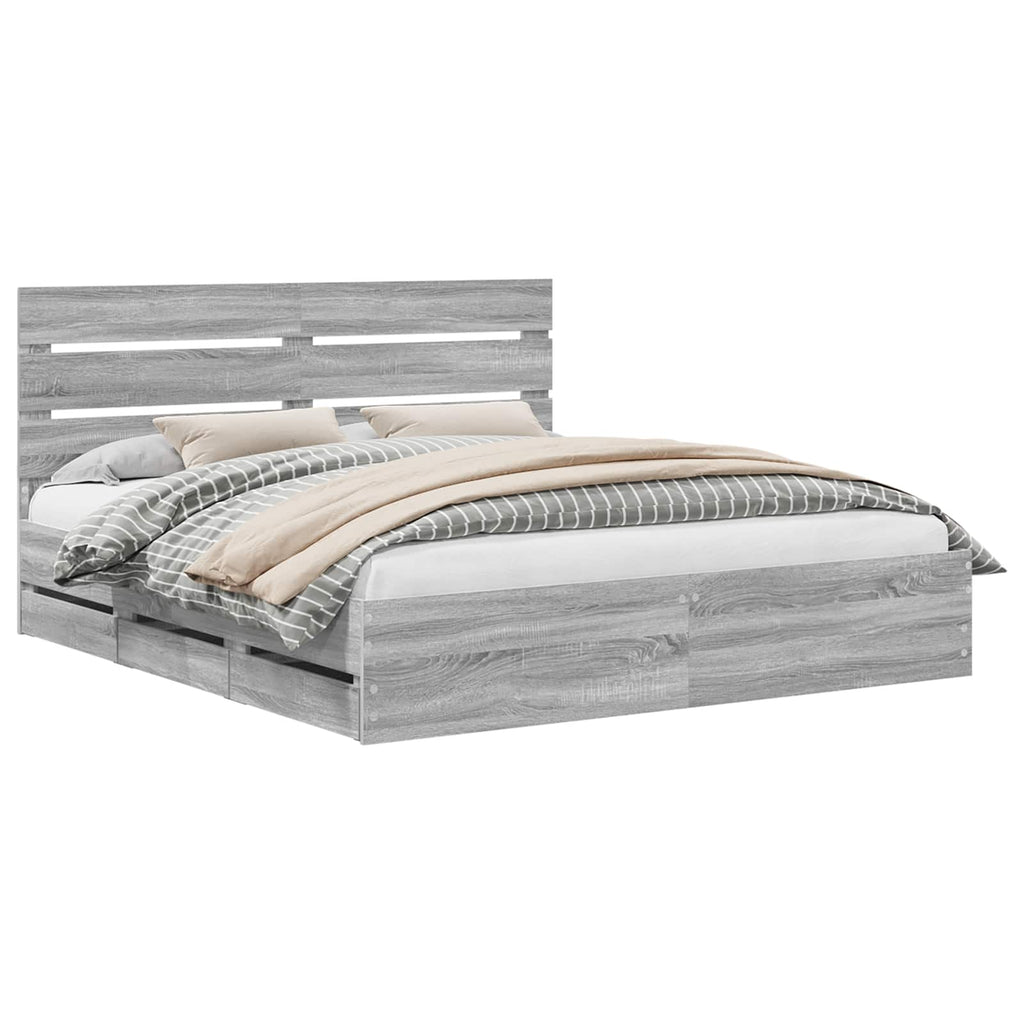 vidaXL Ramka łóżka Szary Sonoma 200 x 200 cm Drewno inżynieryjne