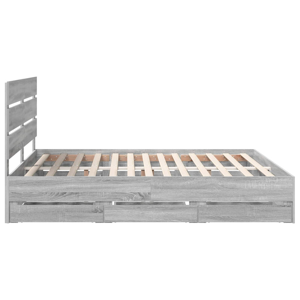 vidaXL Ramka łóżka Szary Sonoma 200 x 200 cm Drewno inżynieryjne