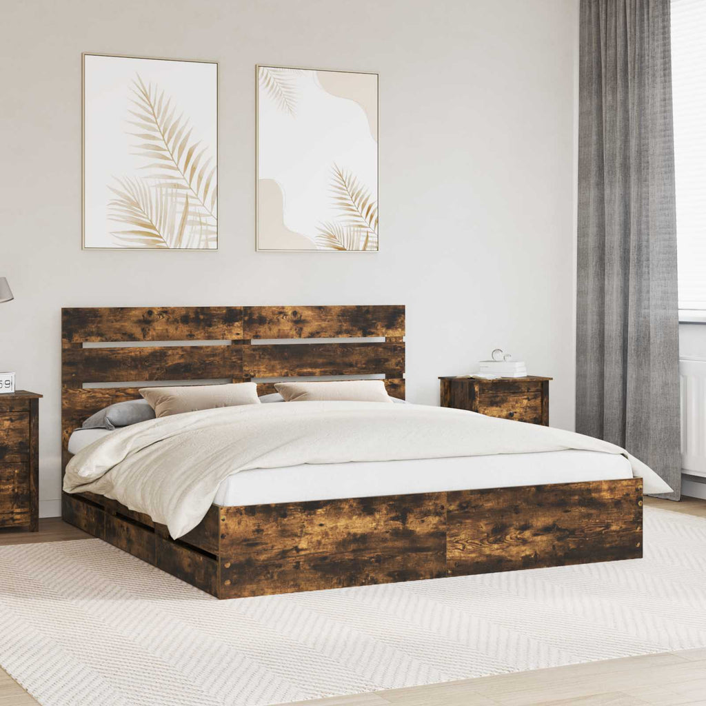 vidaXL Ramka łóżka Dąb wędzony 180 x 200 cm Drewno inżynieryjne