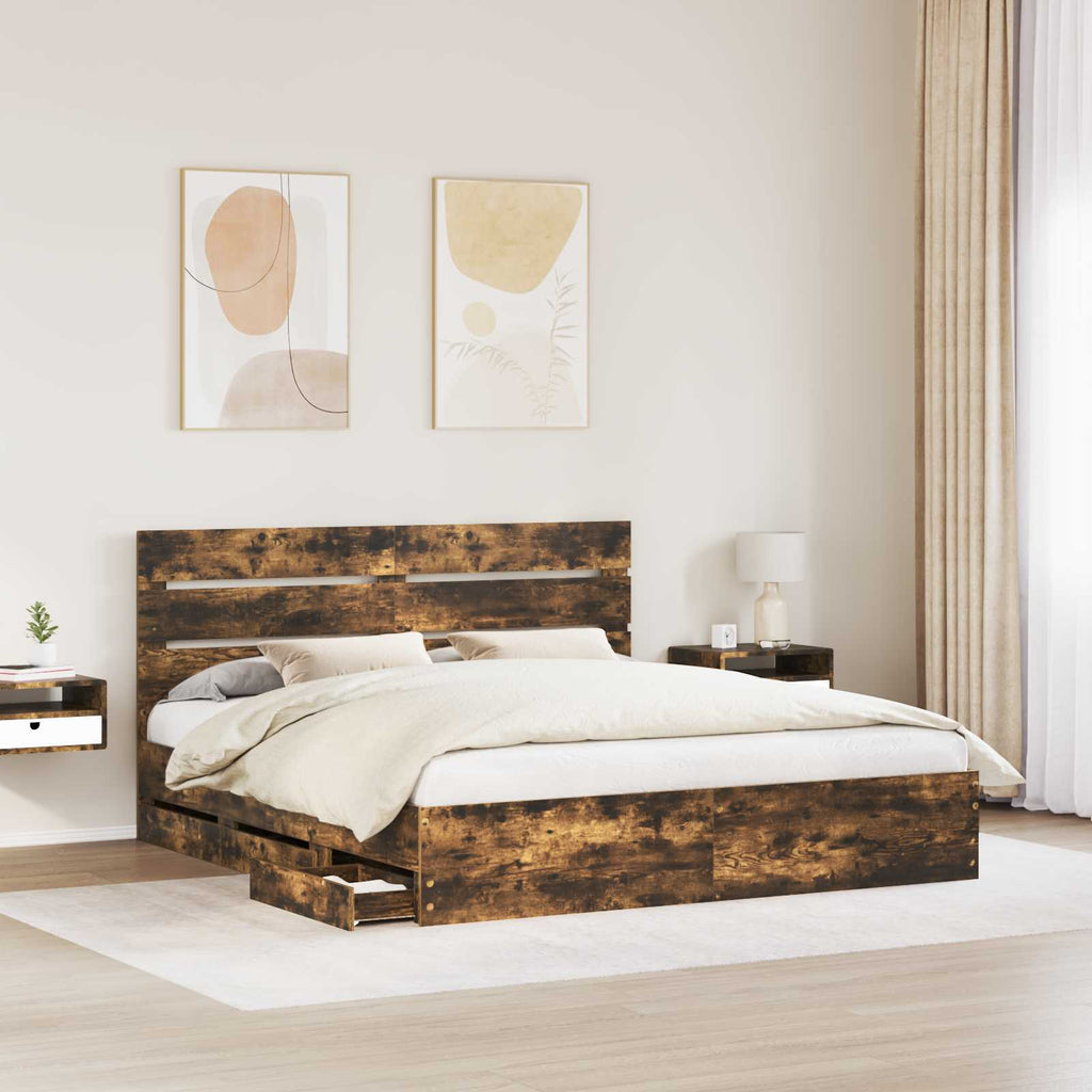 vidaXL Ramka łóżka Dąb wędzony 180 x 200 cm Drewno inżynieryjne