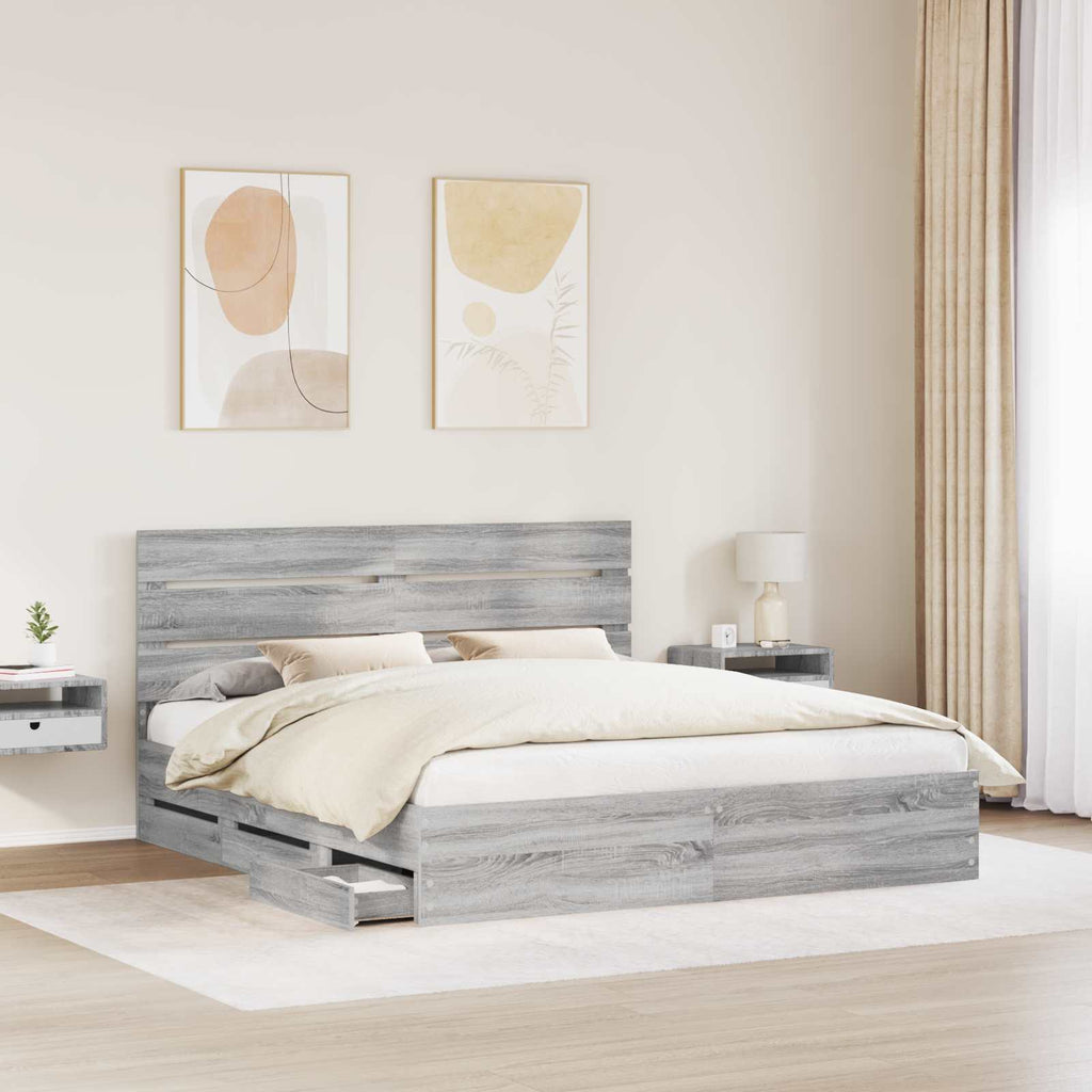 vidaXL Ramka łóżka Szary Sonoma 180 x 200 cm Drewno inżynieryjne