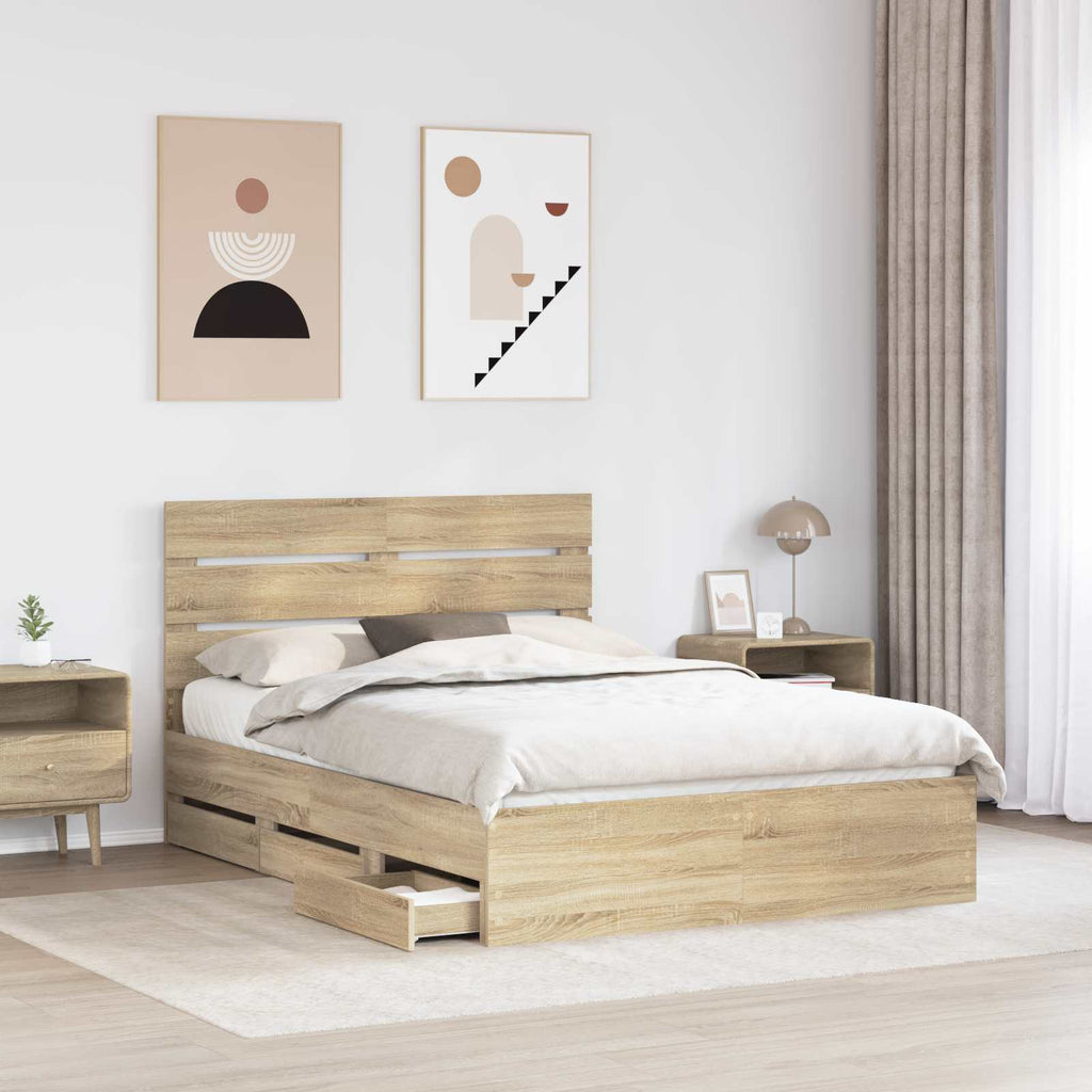 vidaXL Ramka łóżka Dąb Sonoma 150 x 200 cm Drewno inżynieryjne