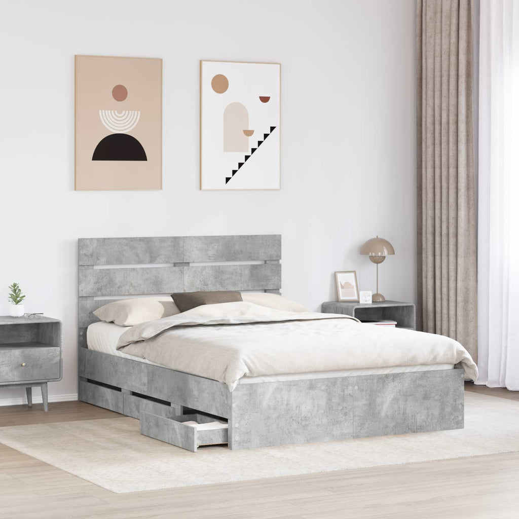 vidaXL Ramka łóżka Betonowy szary 150 x 200 cm Drewno inżynieryjne