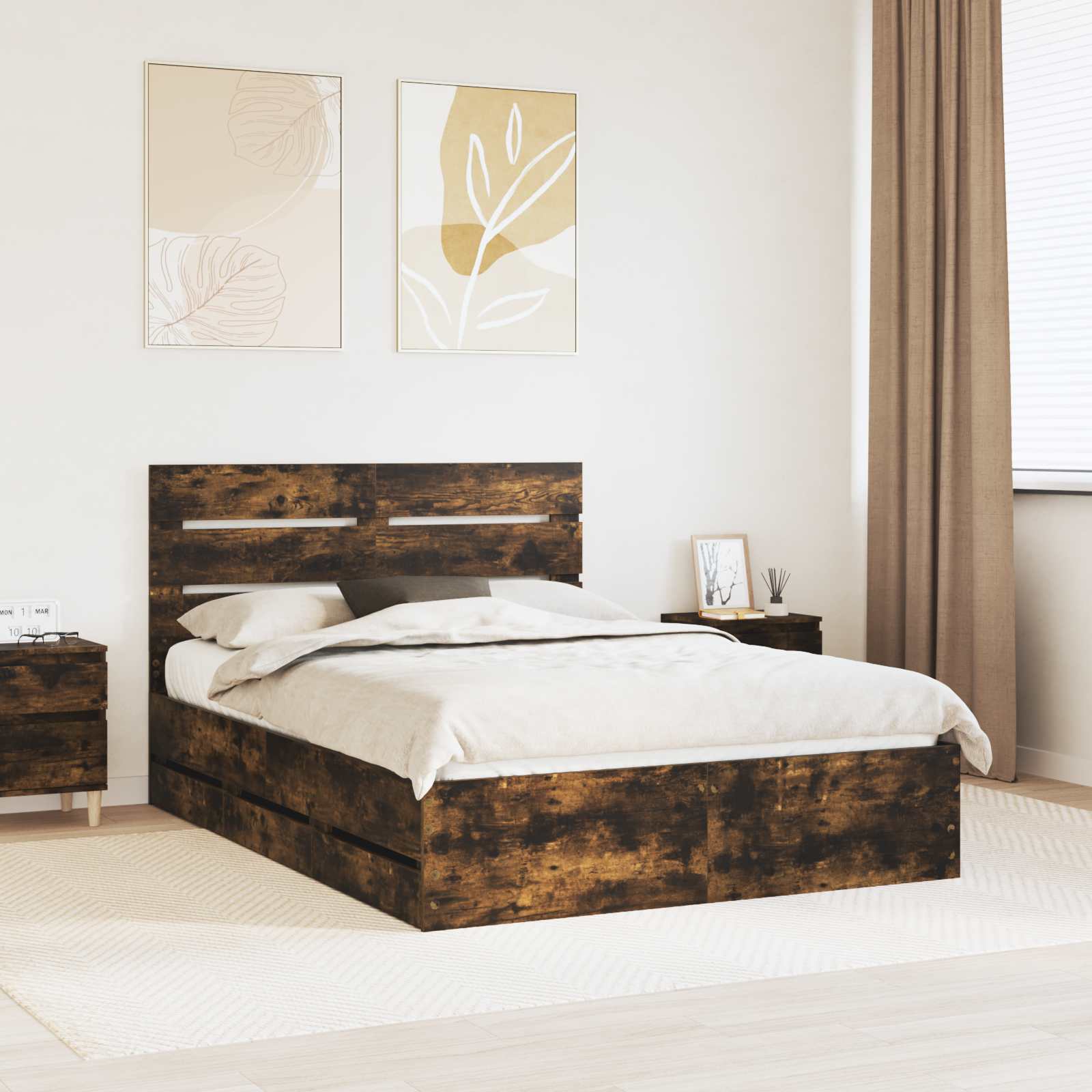 vidaXL Ramka łóżka Dąb wędzony 150 x 200 cm Drewno inżynieryjne