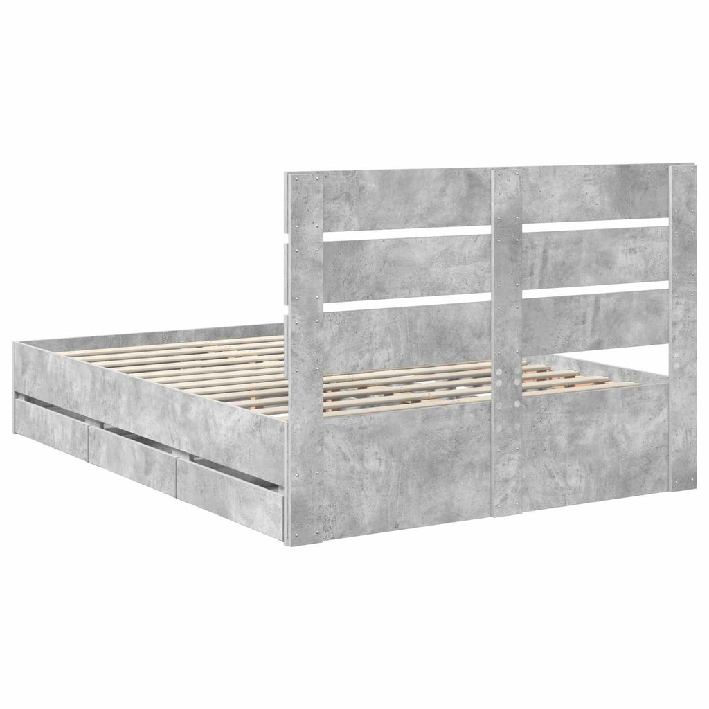 vidaXL Ramka łóżka Betonowy szary 140 x 200 cm Drewno inżynieryjne