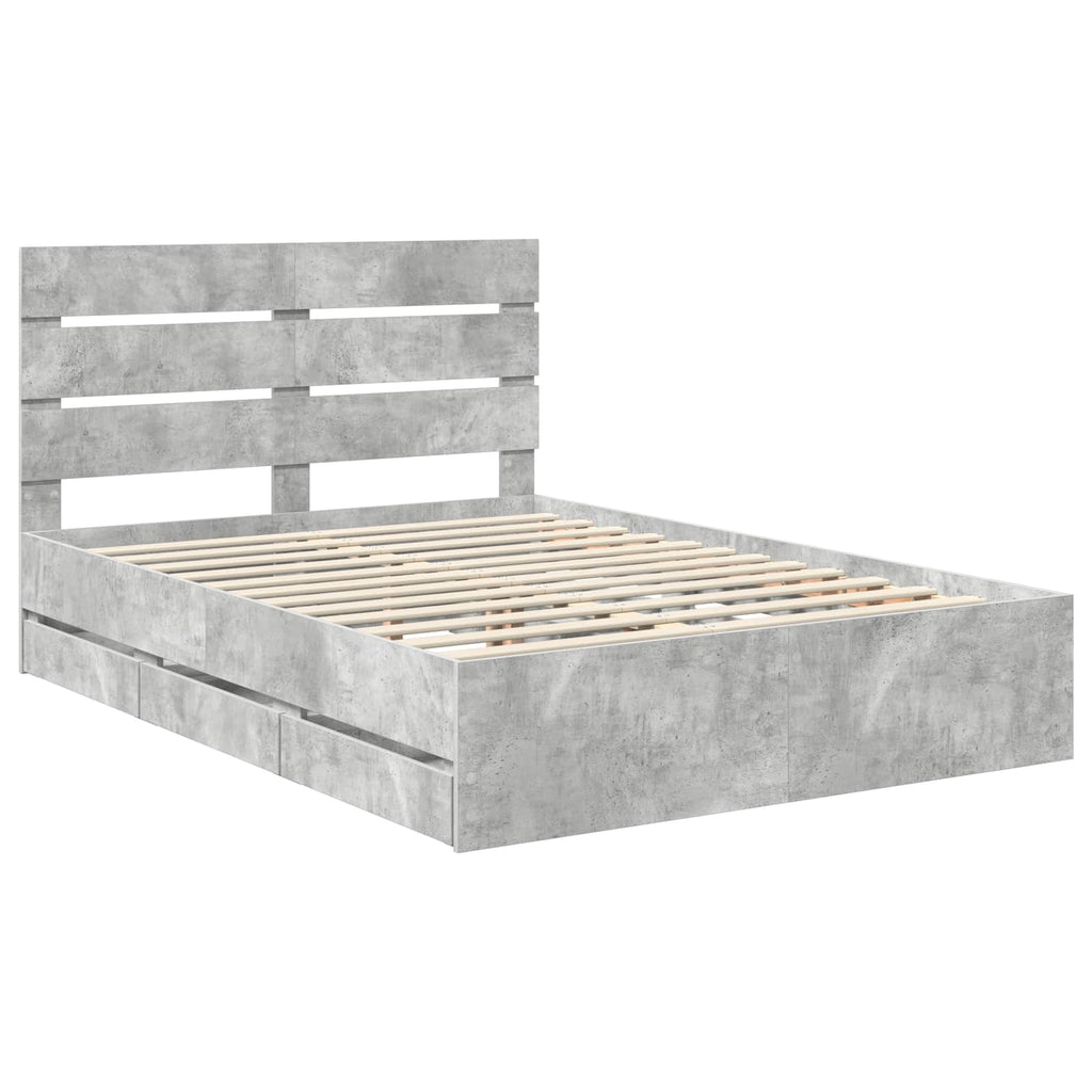 vidaXL Ramka łóżka Betonowy szary 140 x 190 cm Drewno inżynieryjne