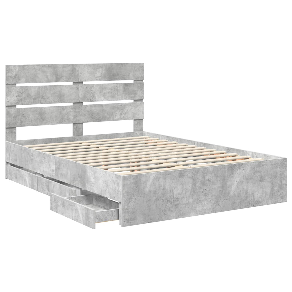 vidaXL Ramka łóżka Betonowy szary 140 x 190 cm Drewno inżynieryjne