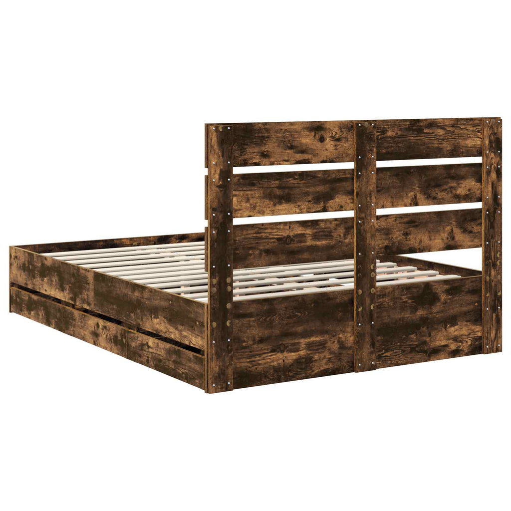 vidaXL Ramka łóżka Dąb wędzony 140 x 190 cm Drewno inżynieryjne