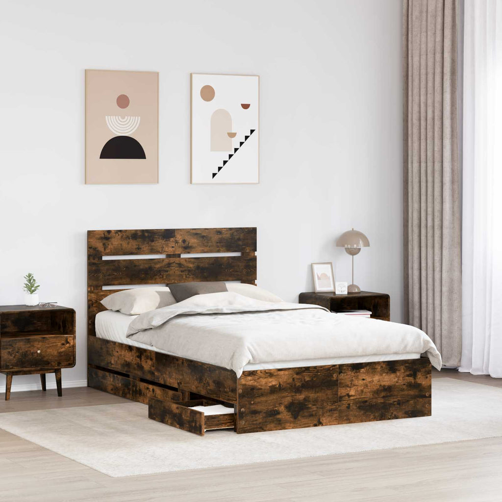 vidaXL Ramka łóżka Dąb wędzony 135 x 190 cm Drewno inżynieryjne