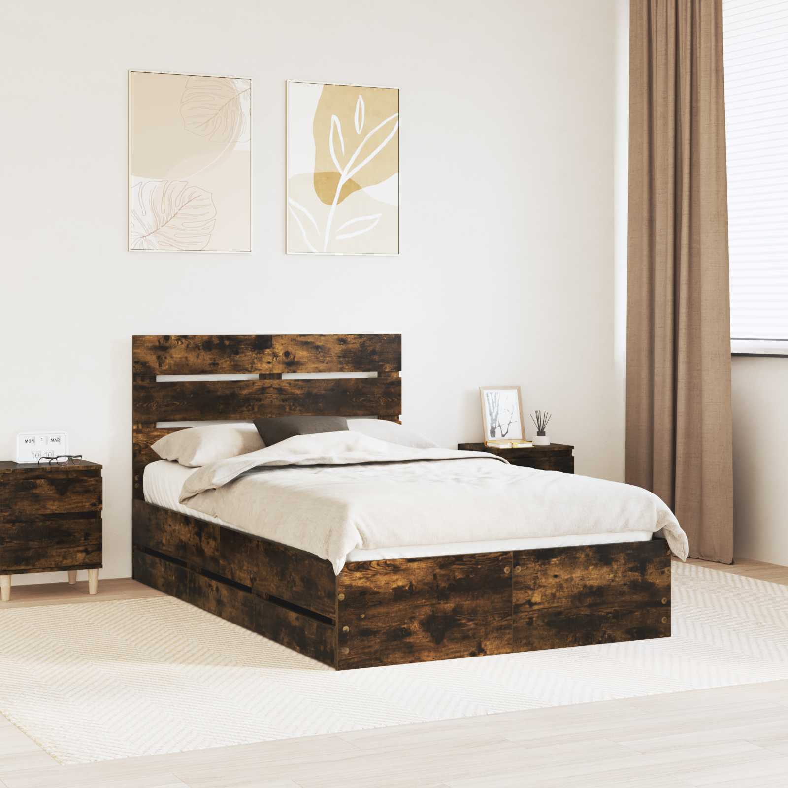 vidaXL Ramka łóżka Dąb wędzony 120 x 190 cm Drewno inżynieryjne