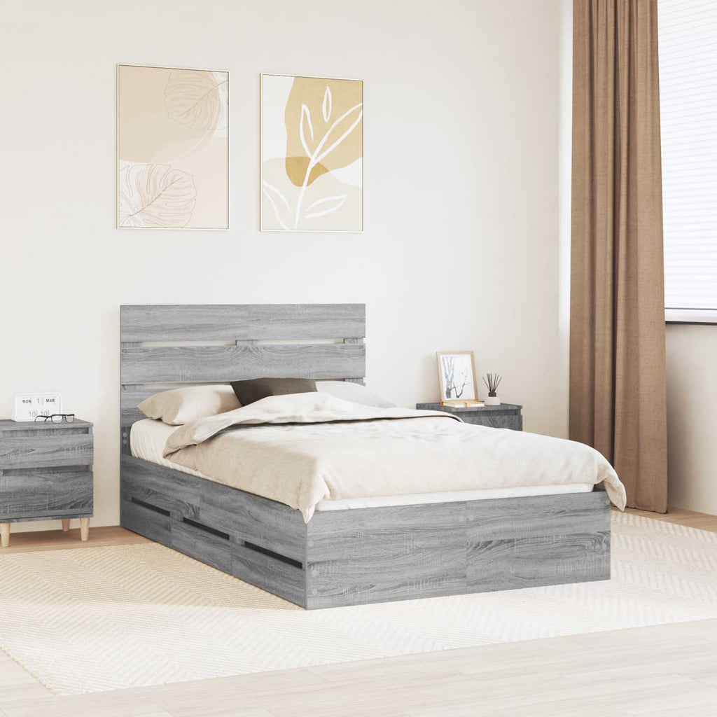 vidaXL Ramka łóżka Szary Sonoma 120 x 190 cm Drewno inżynieryjne