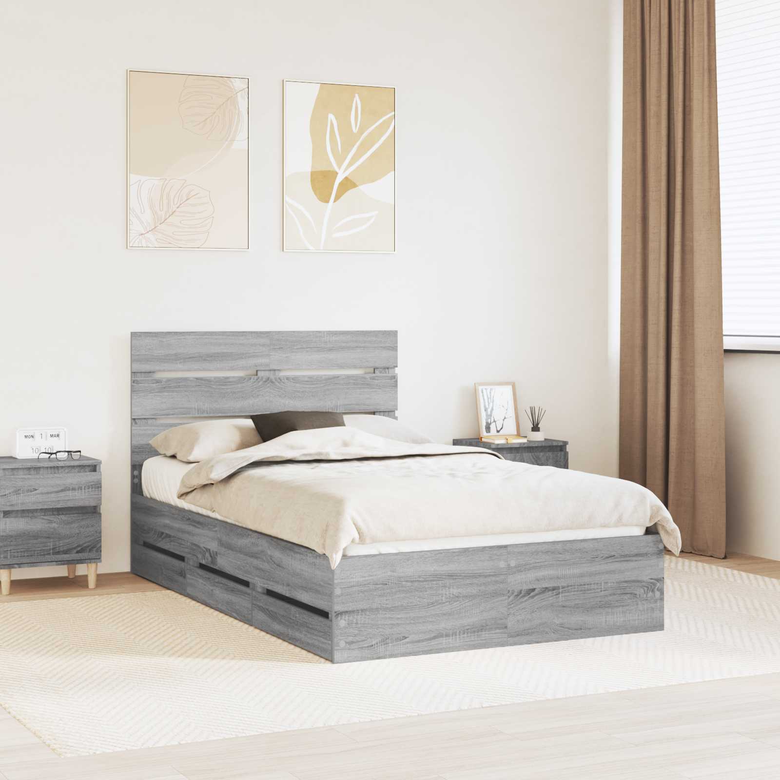 vidaXL Ramka łóżka Szary Sonoma 120 x 190 cm Drewno inżynieryjne