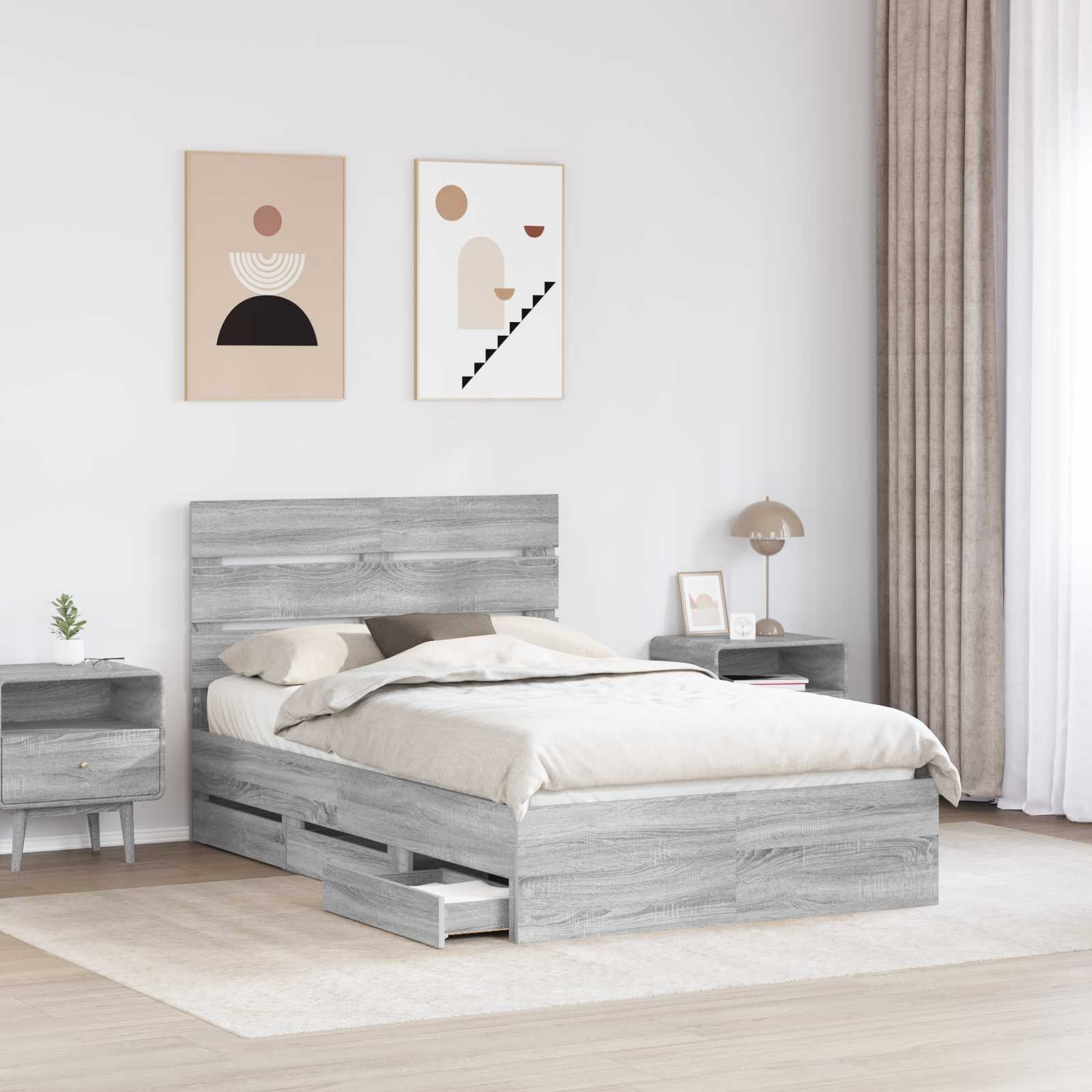 vidaXL Ramka łóżka Szary Sonoma 120 x 190 cm Drewno inżynieryjne